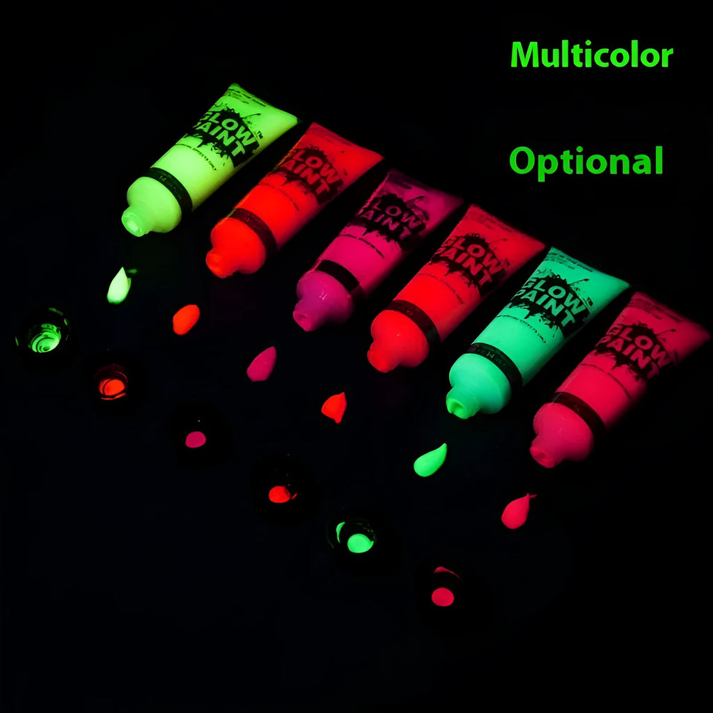 25ml tubes of neon face and body paint in red, yellow, green, purple, orange, and pink colours