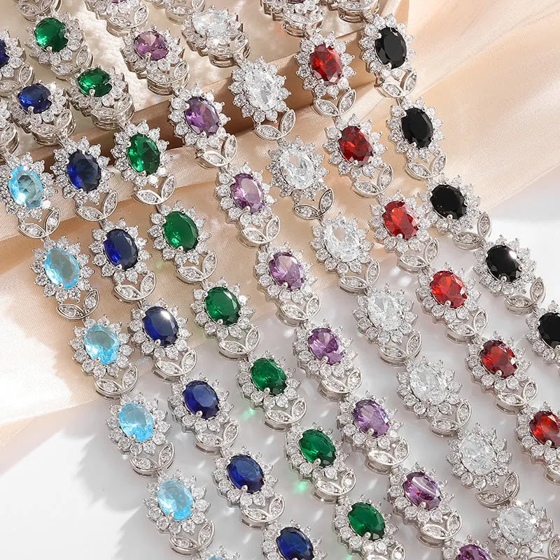 Women's simple zircon bracelet with environmentally friendly alloy and electroplated finish in gemstone colours
