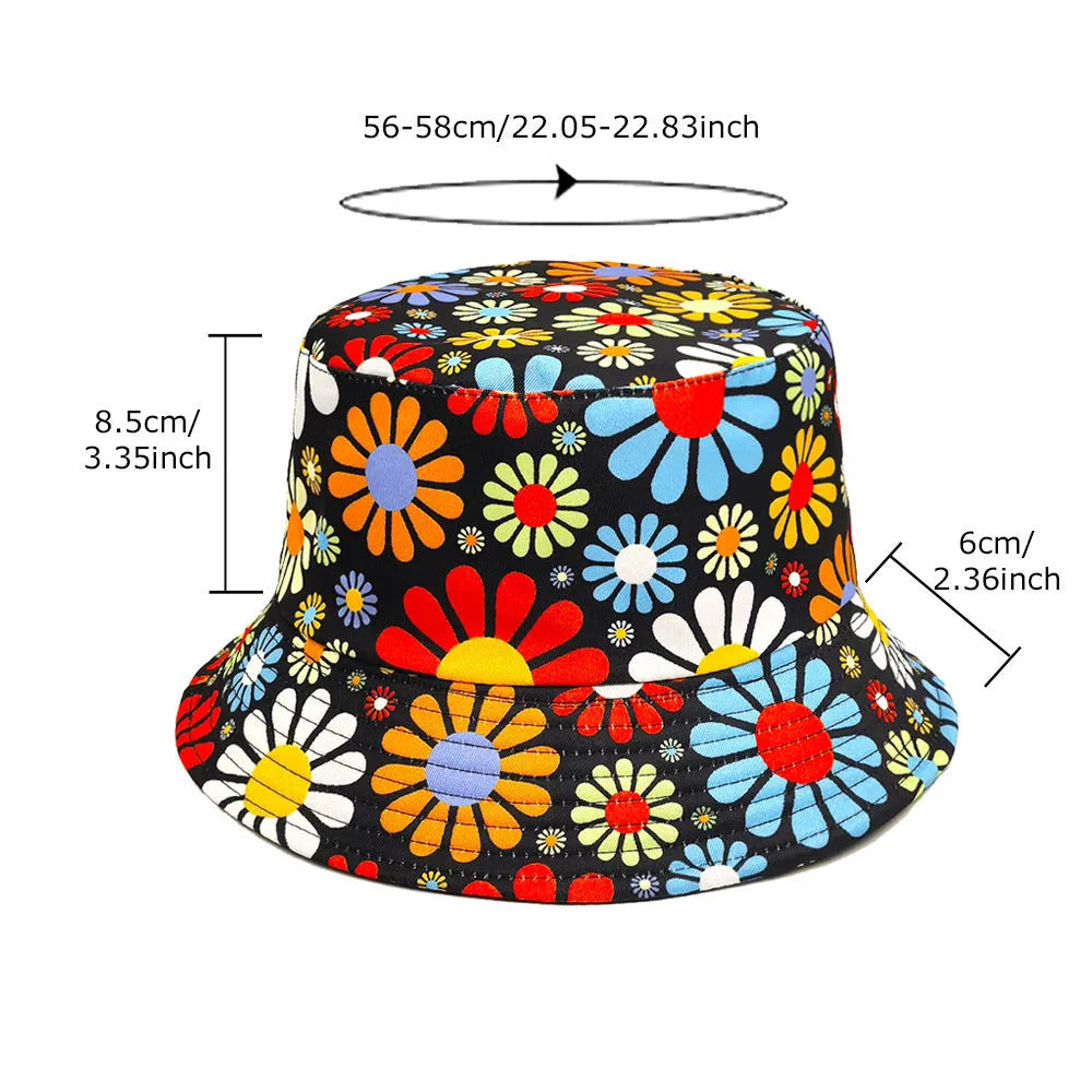 Colourful flower print polyester bucket hat with dome crown design for sun protection