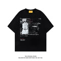 Men's black loose fit cotton T-shirt with white letter printing and raglan sleeves for retro hip hop style