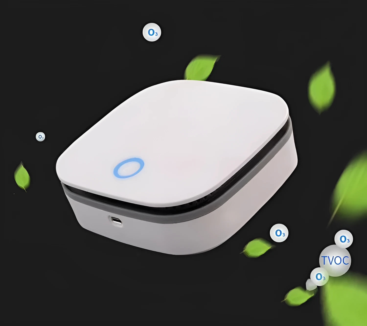 White compact USB negative ion air purifier for car cabin use