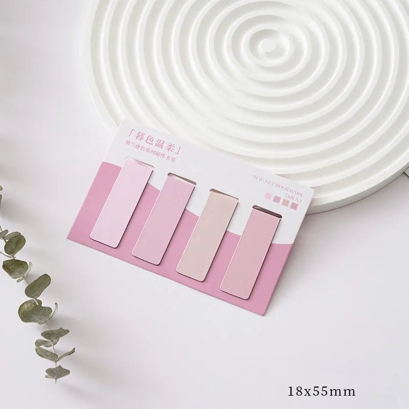 Four magnetic Morandi series colour block bookmarks in different colours arranged together