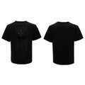 Black men's loose fit polyester T-shirt with V-neck collar and short sleeves