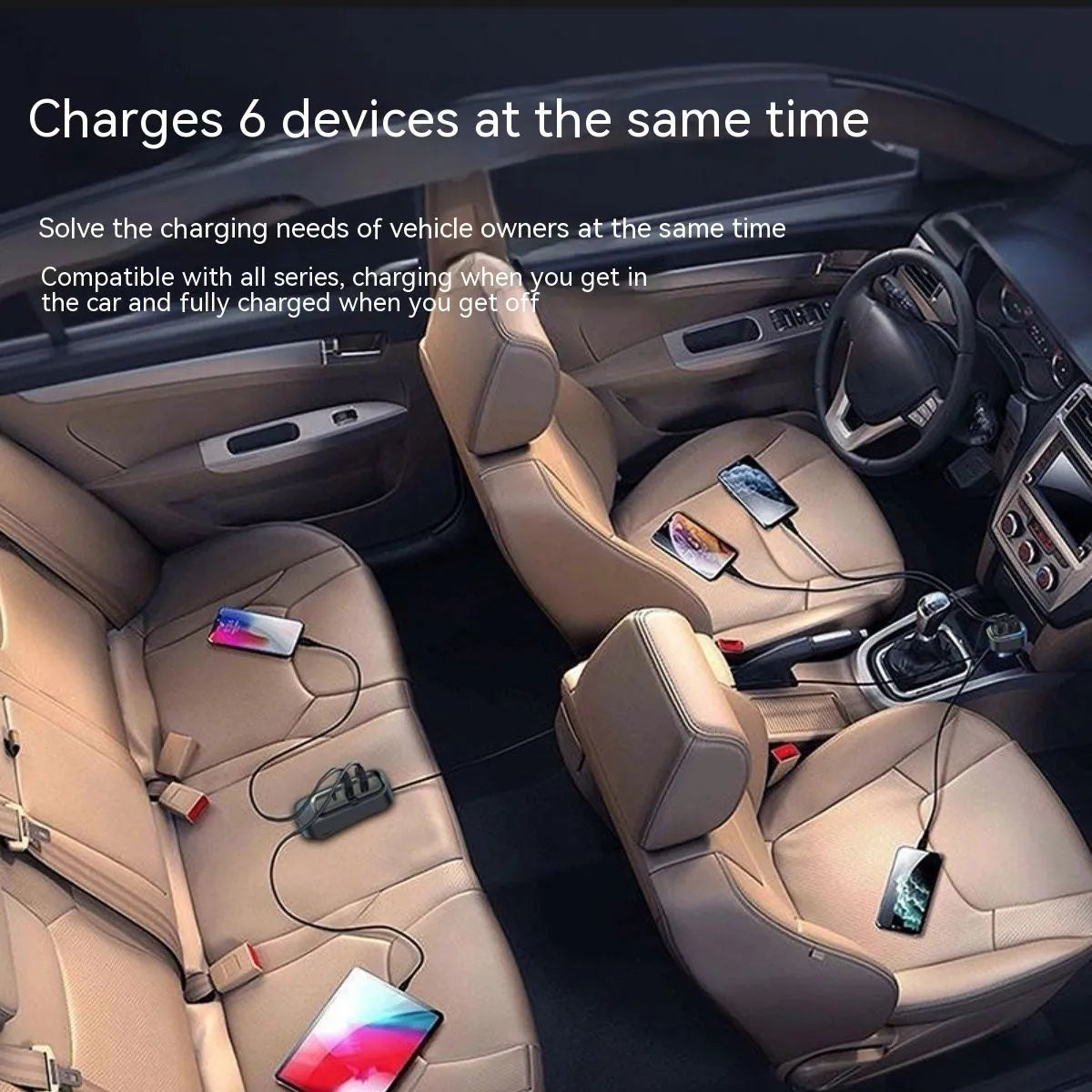 Automatic retractable car charger with 120W output showing retracted cable and cigarette lighter plug