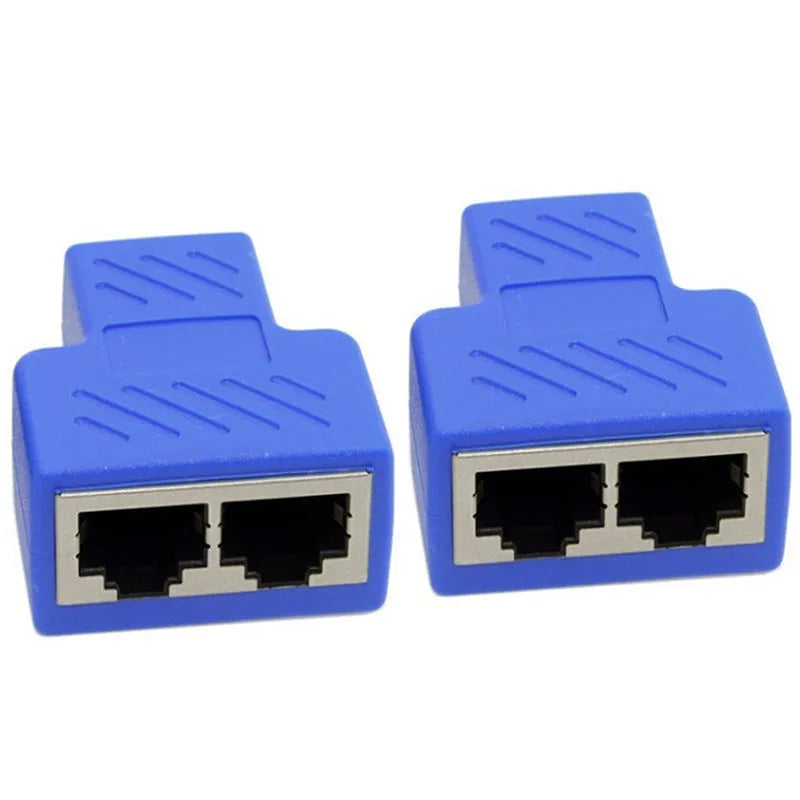 RJ45 network cable splitter adapter in multiple colours with three-way tee design