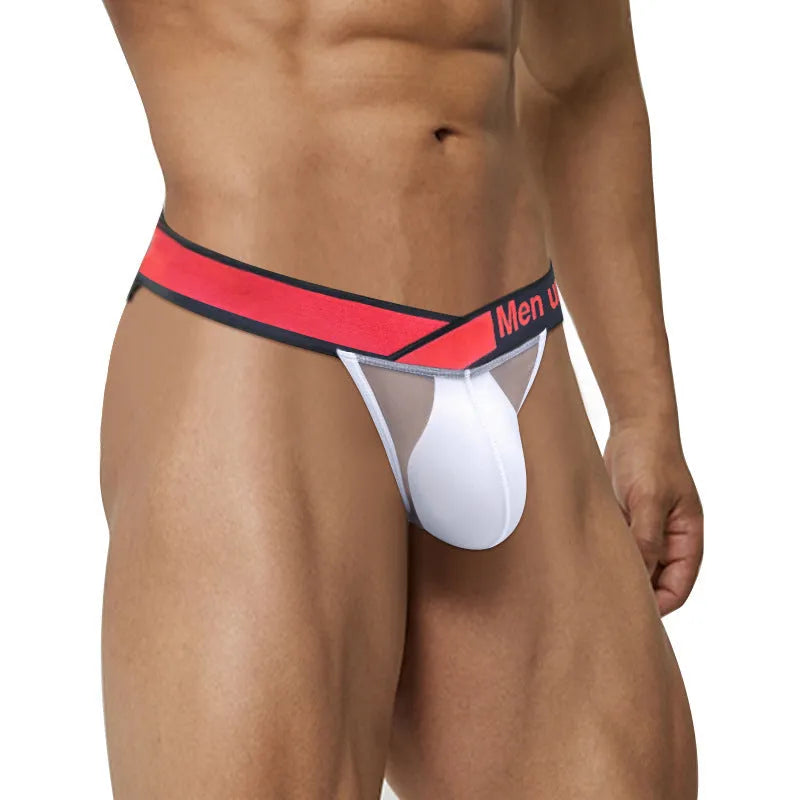 Men's transparent ice silk briefs in black colour showing large V gradient and high fork design