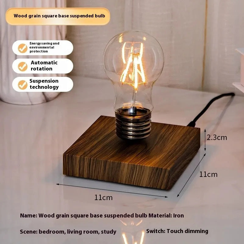 Suspension bulb creative night lamp with iron art construction on black wood grain desktop base