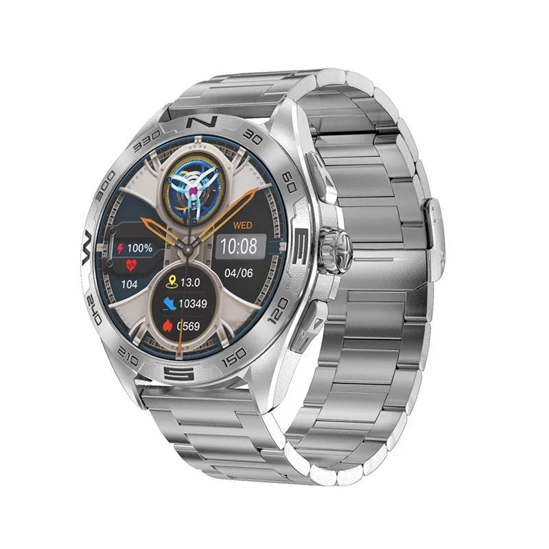 Men's smartwatch with blood pressure monitoring and WhatsApp reply functionality in black, silver, black steel or silver steel colours