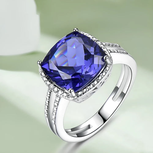 Blue tanzanite gemstone ring in sterling silver, UK sizes 6-10