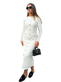 French retro slim fit long sleeve knitted pullover dress with button detail