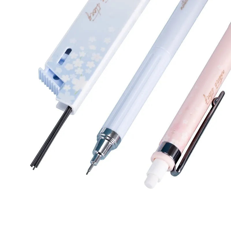 Cartoon automatic pencil set with three pens and HB refill boxes in Sakura law design