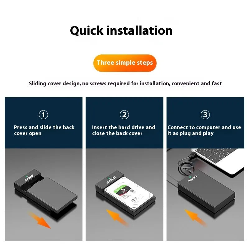 USB 3.0 external hard drive enclosure for 3.5 inch SATA disks with sliding cover
