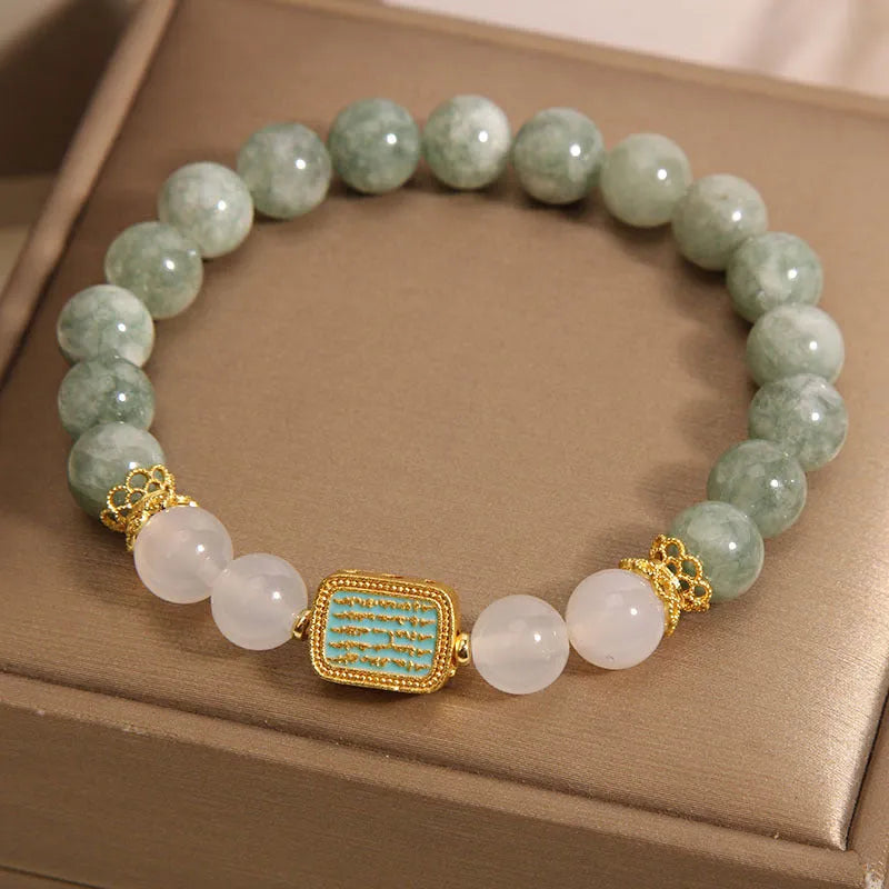 Oil green emerald crystal bracelet with five Buddhist scripture charms for women