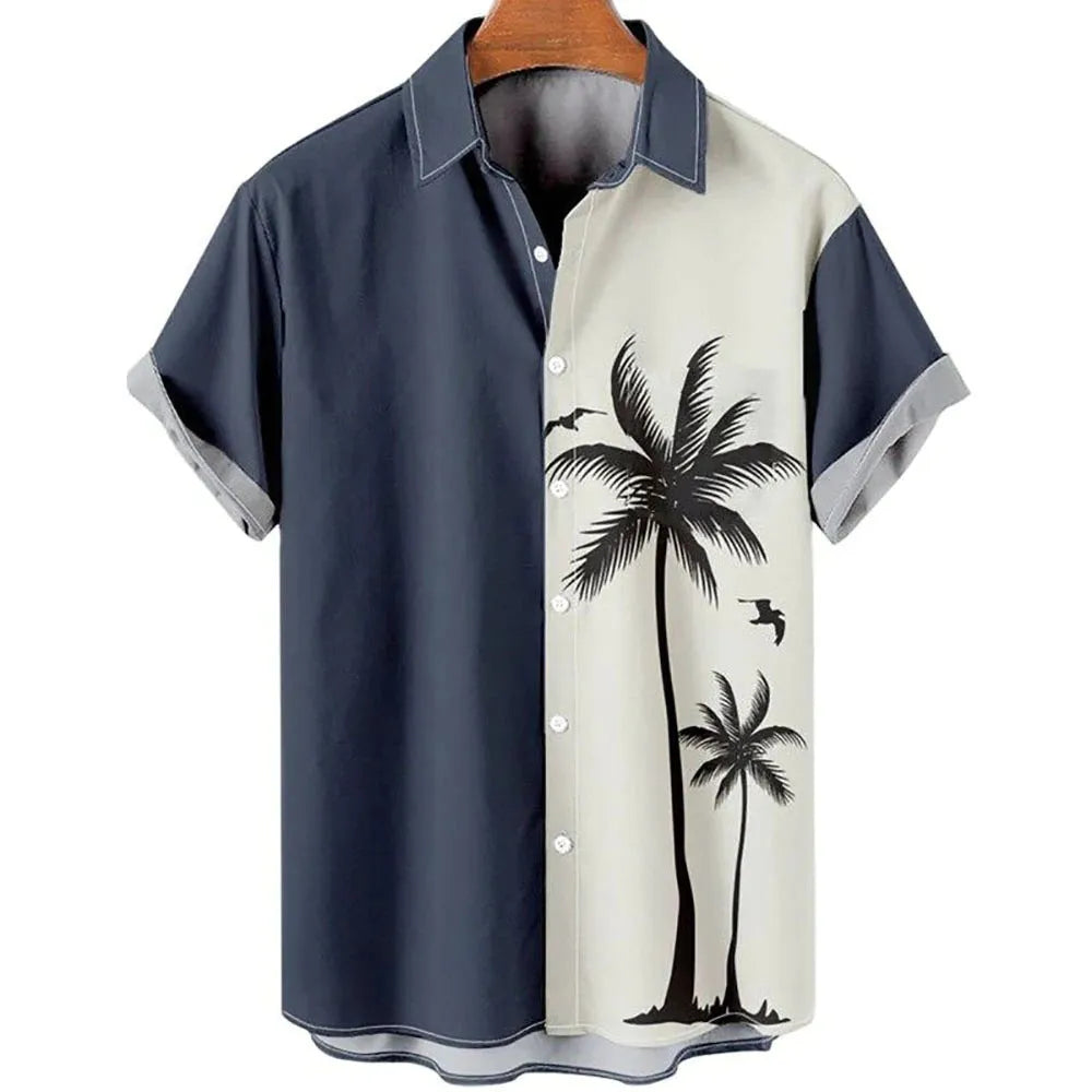 Men's slim fit short sleeve shirt with 3D floral digital printing in polyester fabric