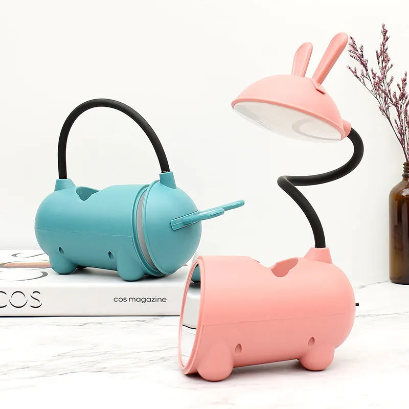 Cartoon USB desk lamp with pen storage compartment in modern design
