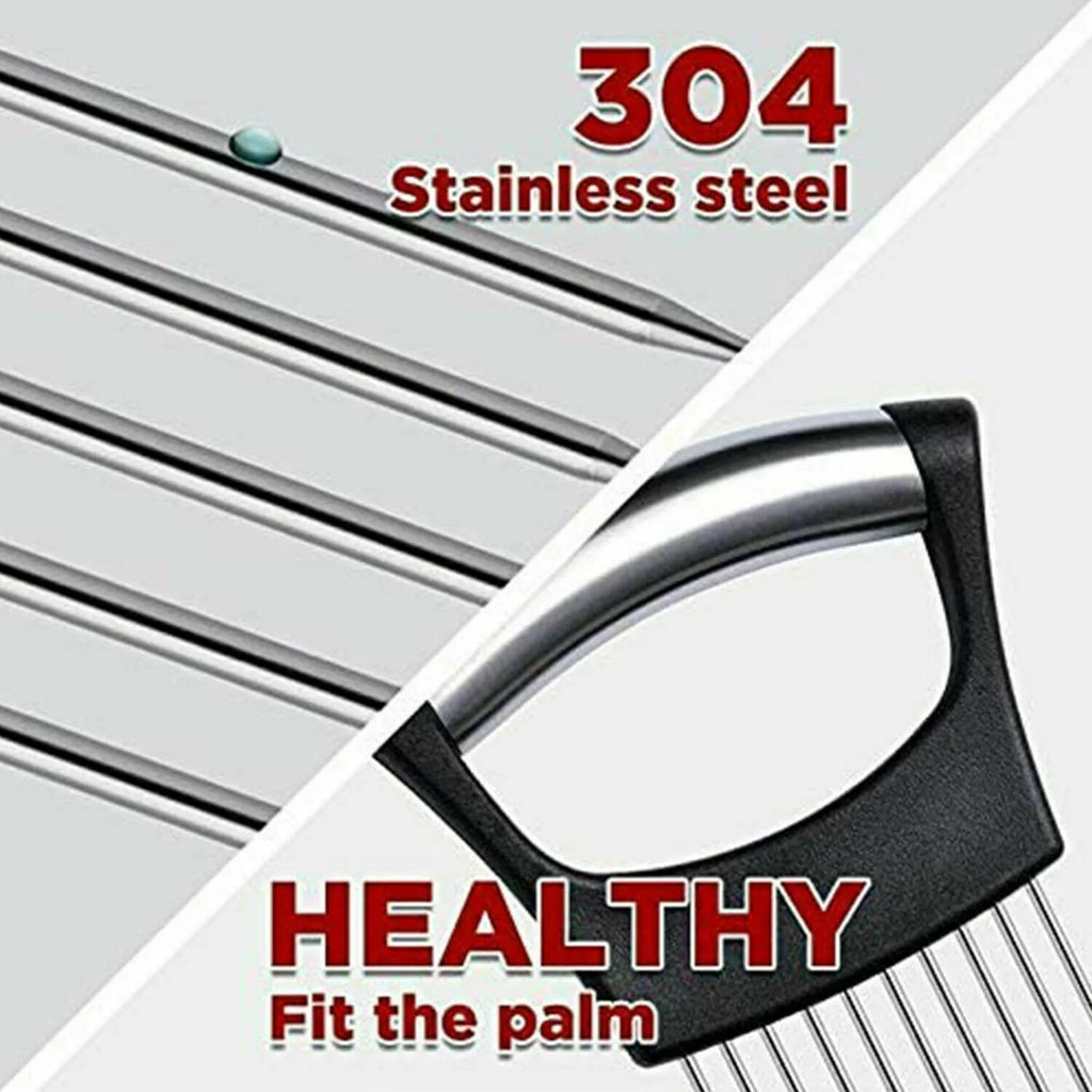 Stainless steel and ABS food slice assistant measuring 14cm by 9.5cm for holding vegetables during kitchen preparation