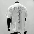 Men's black and white cotton T-shirt with loose fit and printed letter design for casual business wear