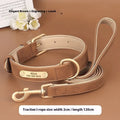 Double-layer leather dog collar with matching nylon lead in blue colour