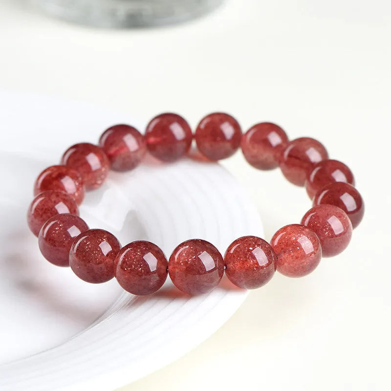 Natural strawberry quartz bracelet with cherry red geometric beads in three size options