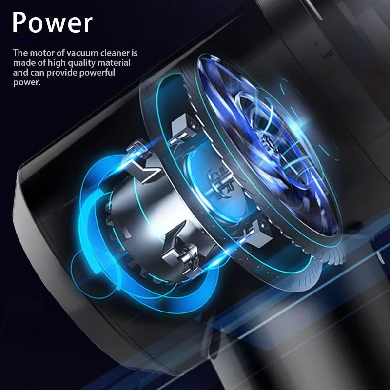 Wireless car vacuum cleaner with black ABS housing and washable filter cup