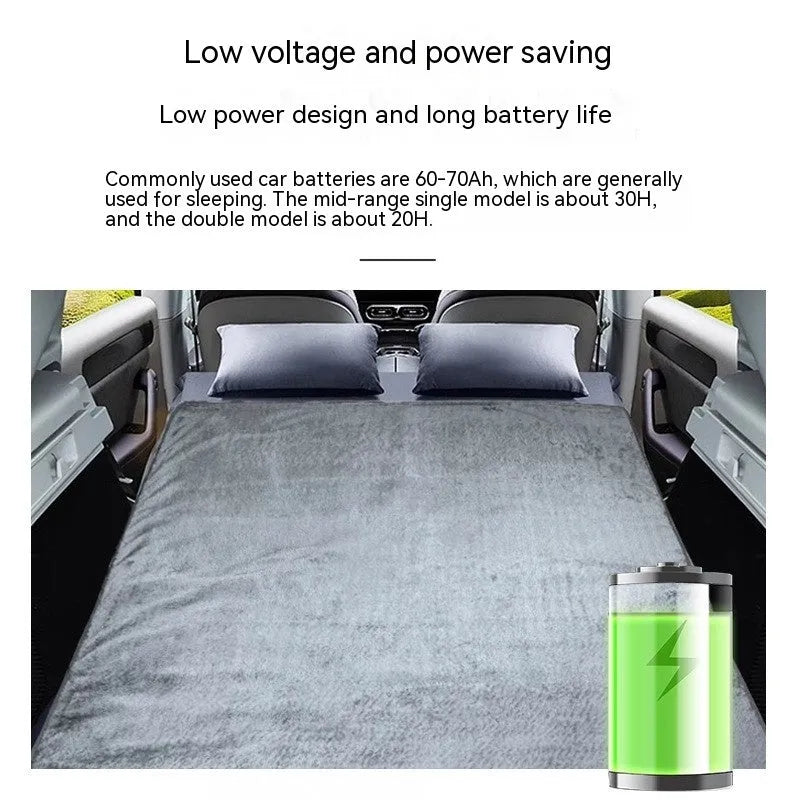 Grey 12V car electric blanket with cigarette lighter plug showing intelligent temperature control panel