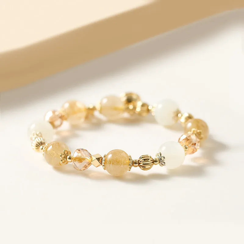 Gold rutilated quartz crystal bracelet with Korean style design in Lucky Fortune colour.