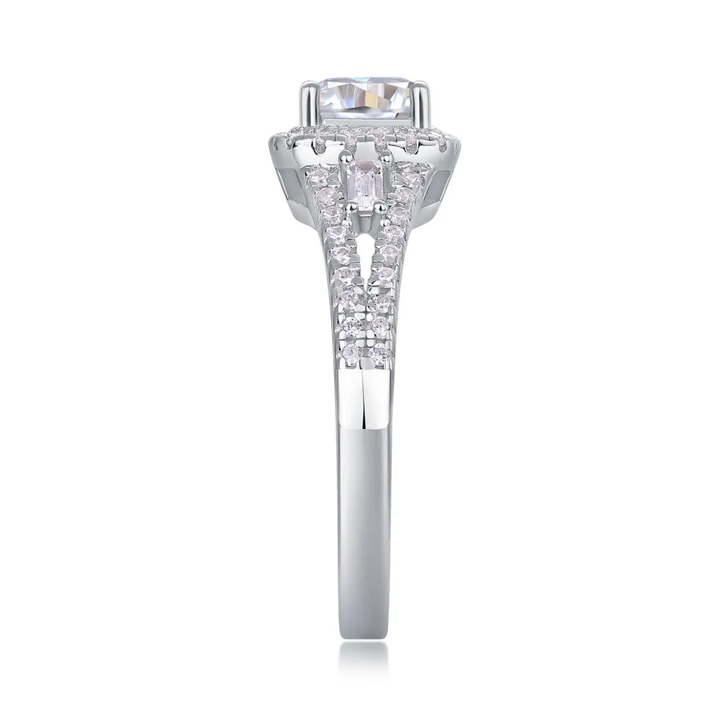 Day By Day moissanite wedding ring set with square 6x6mm stone, S925 silver band, platinum-plated, sizes 5-9, gift box