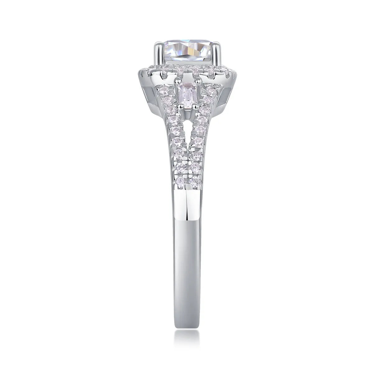 Day By Day moissanite wedding ring set with square 6x6mm stone, S925 silver band, platinum-plated, sizes 5-9, gift box