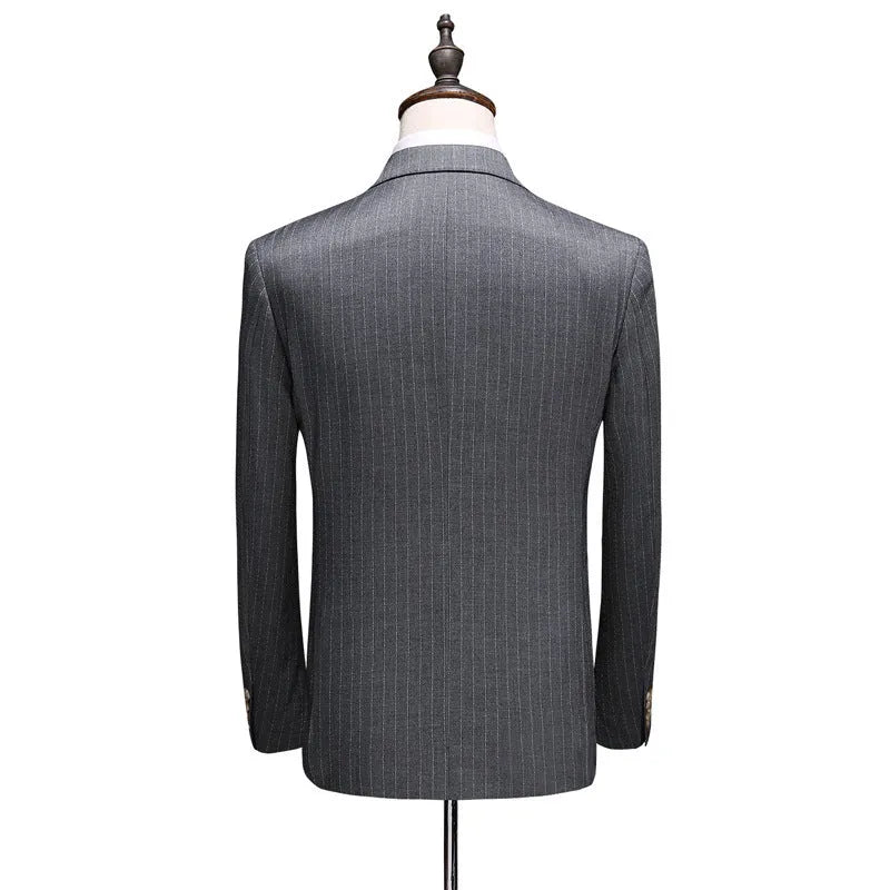 Grey men's 3 piece suit set including coat, waistcoat, and trousers made from acetate fibre