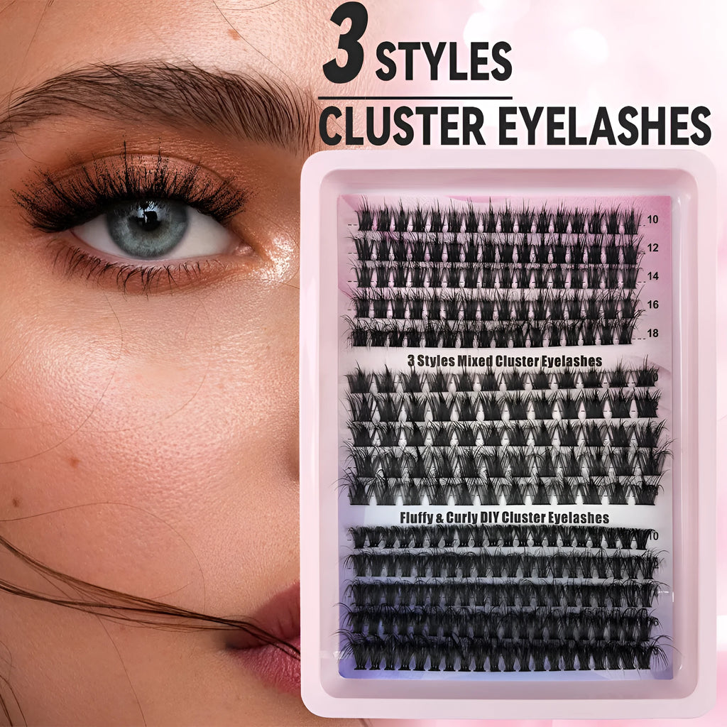 Creative messy false eyelash mixed set in storage box showing five different design styles