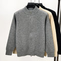 Men's stand collar knitted cardigan with full-length zipper in black, grey and beige colours