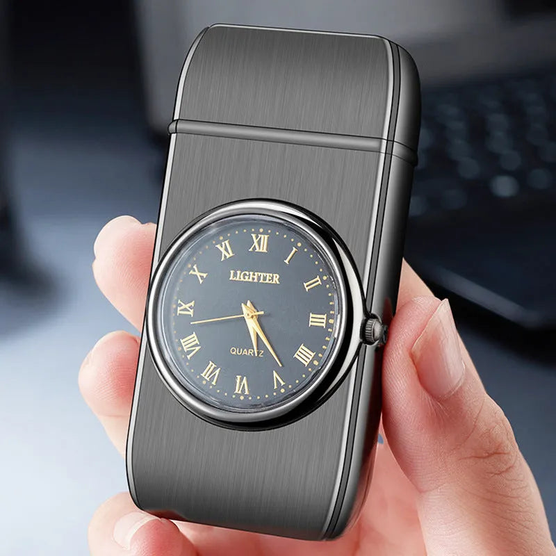 Electronic watch cigarette lighter with LED flashing lamp in metal body with five finish options