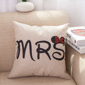Cartoon Valentine linen pillowcase 45x45cm square cushion cover with MR MRS print on sofa