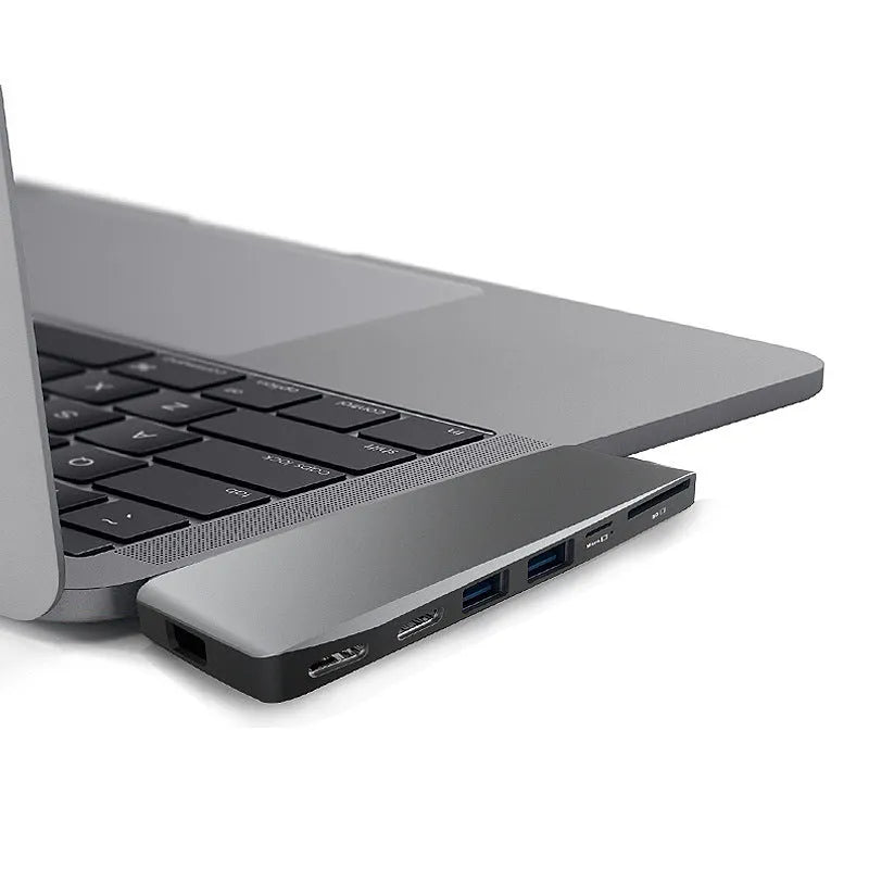 8-in-1 USB-C expansion hub for MacBook Pro with multiple ports and dual connectors