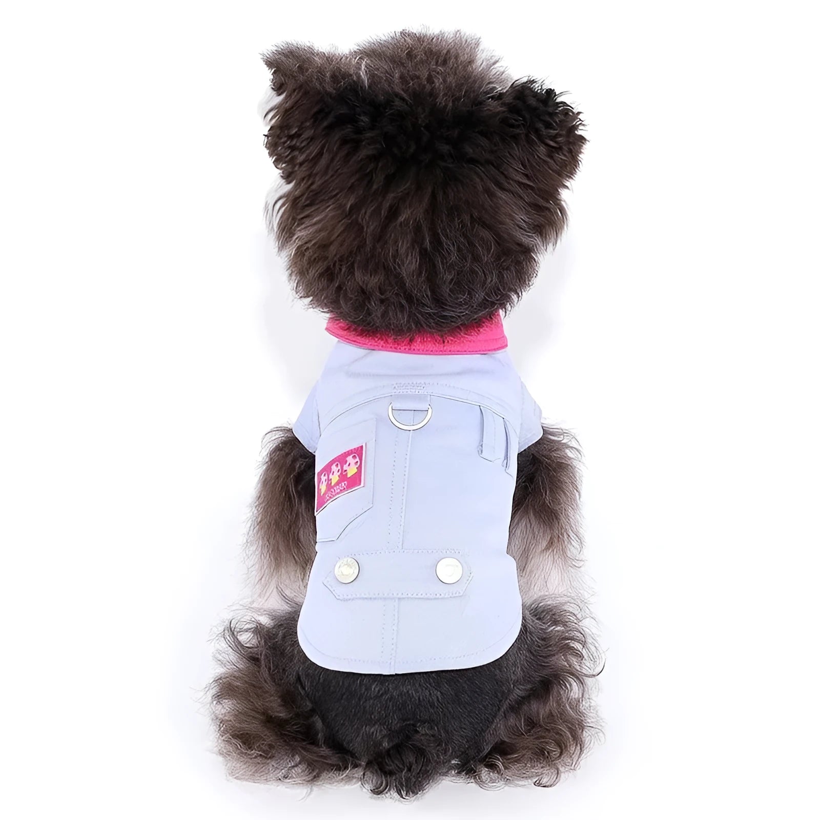 Blue and purple polyester dog harness vest with back traction ring for small breed dogs