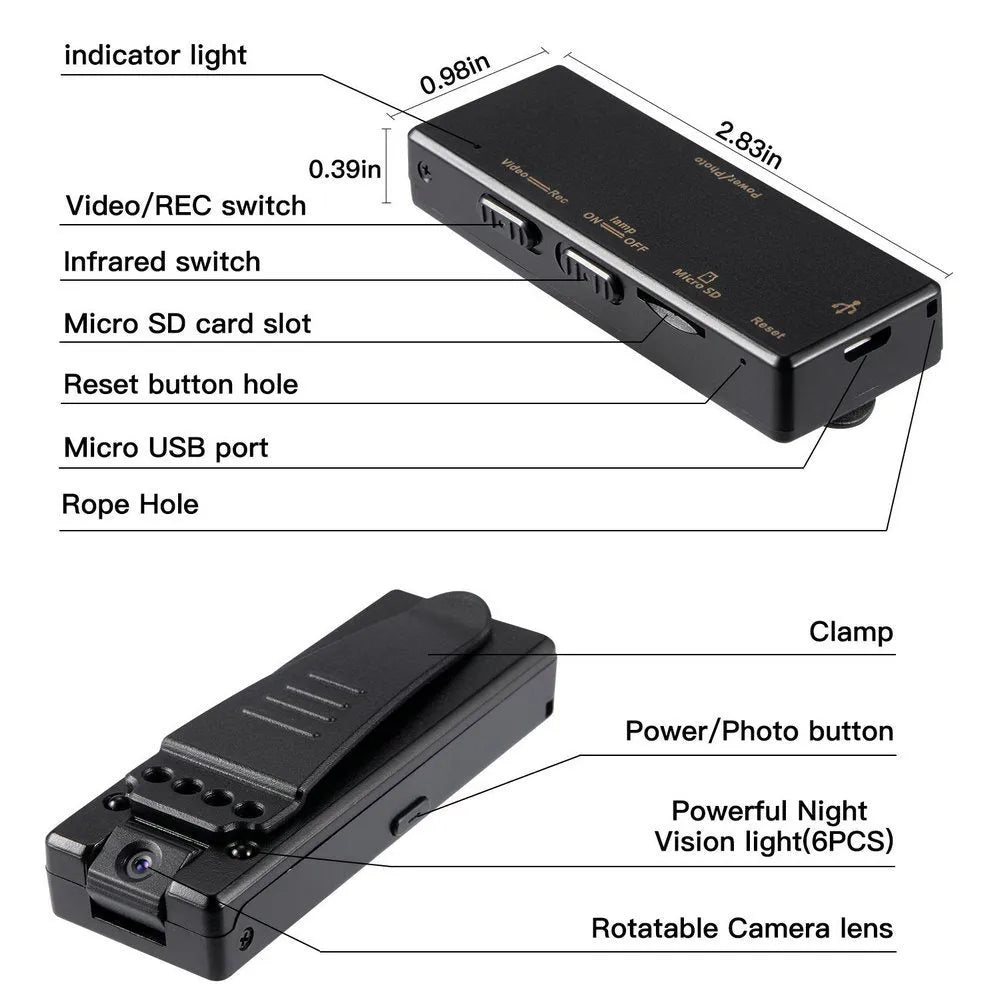Black ABS plastic 1080p HD DV camera with night vision and 90-degree rotation