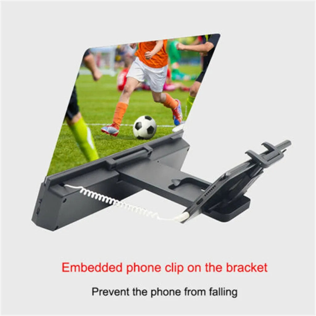 12-inch mobile phone screen amplifier with adjustable gooseneck mount and integrated speakers