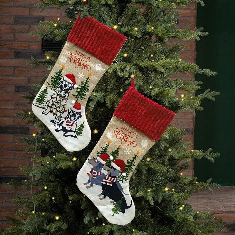 Cloth Christmas stocking gift bag measuring 46 by 28 centimetres