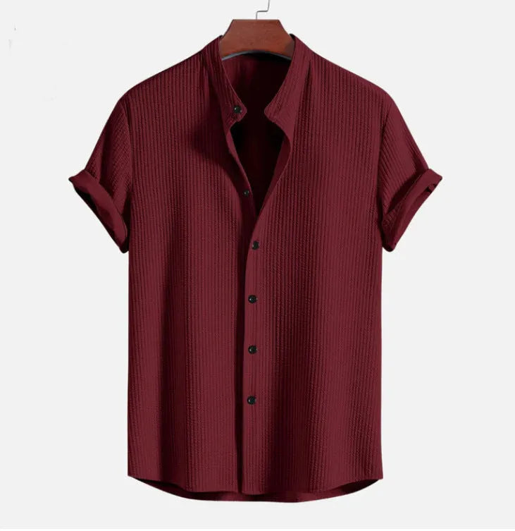 Men's short sleeve loose shirt in polyester fabric available in multiple colours including black, white and navy blue
