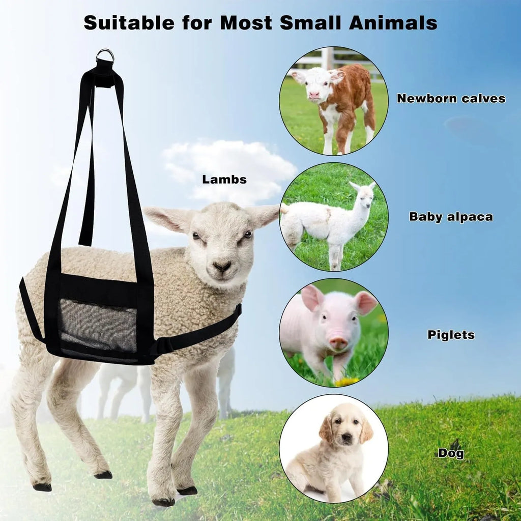 Large black calf sling weighing bag for livestock and pets, dimensions 35 by 150 centimetres.
