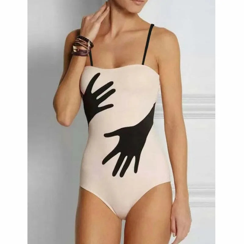 Women's polyester bikini swimsuit with attached white tulle skirt