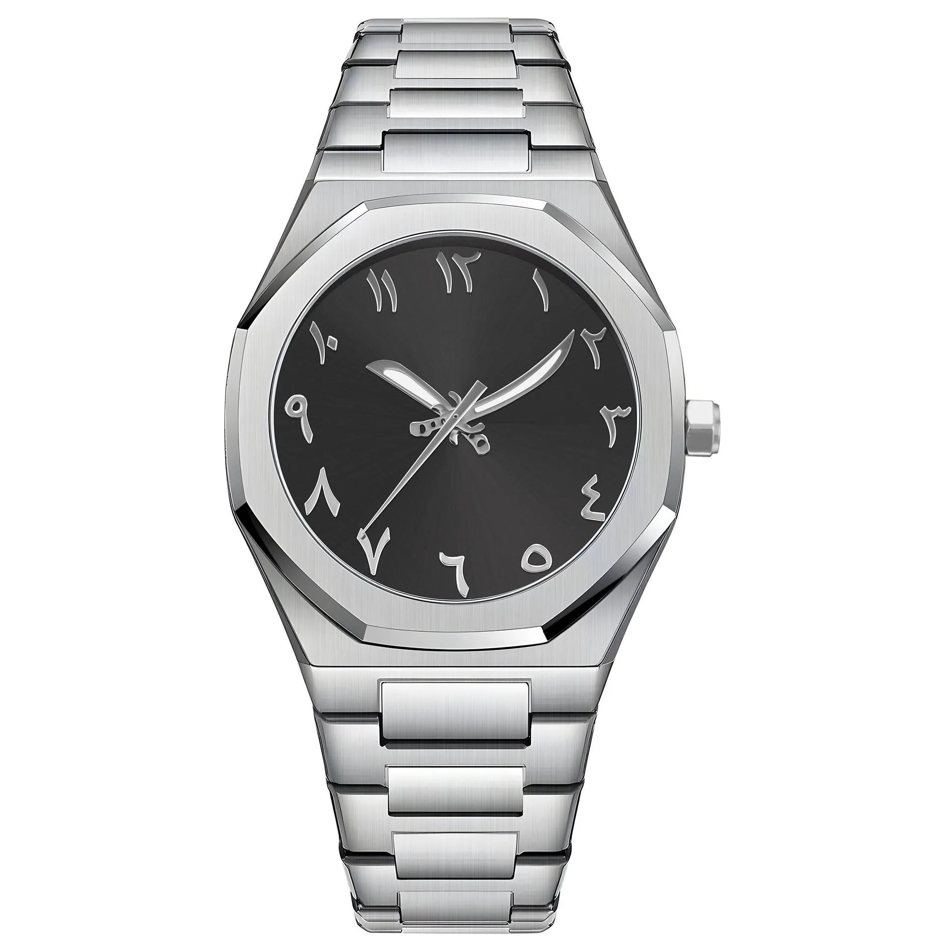 Men's slim business casual watch with steel belt in black, black silver, and silver black colour options.