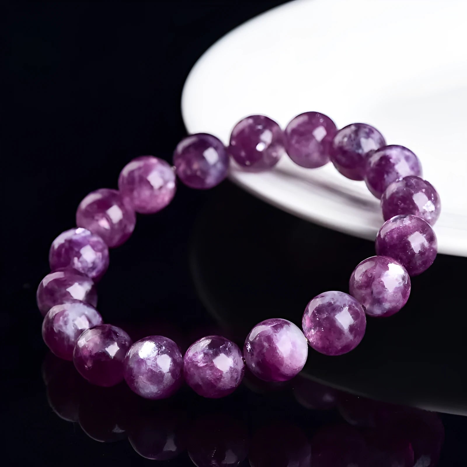 Purple pink crystal bracelet with geometric polished beads in unisex Korean style