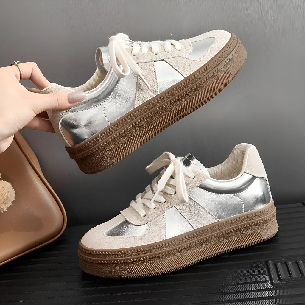 Retro sports board shoes with cross shoulder straps in milky white colour