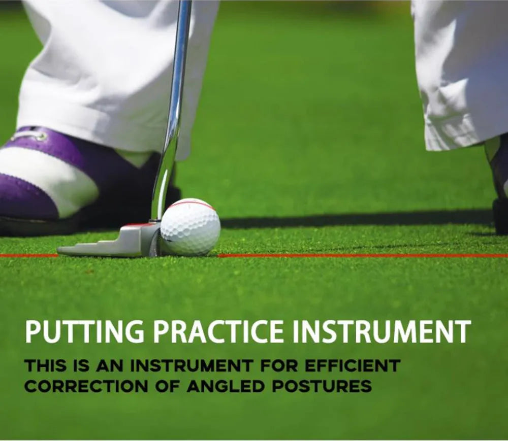 Black golf putter laser aiming instrument attached to putter shaft for alignment training