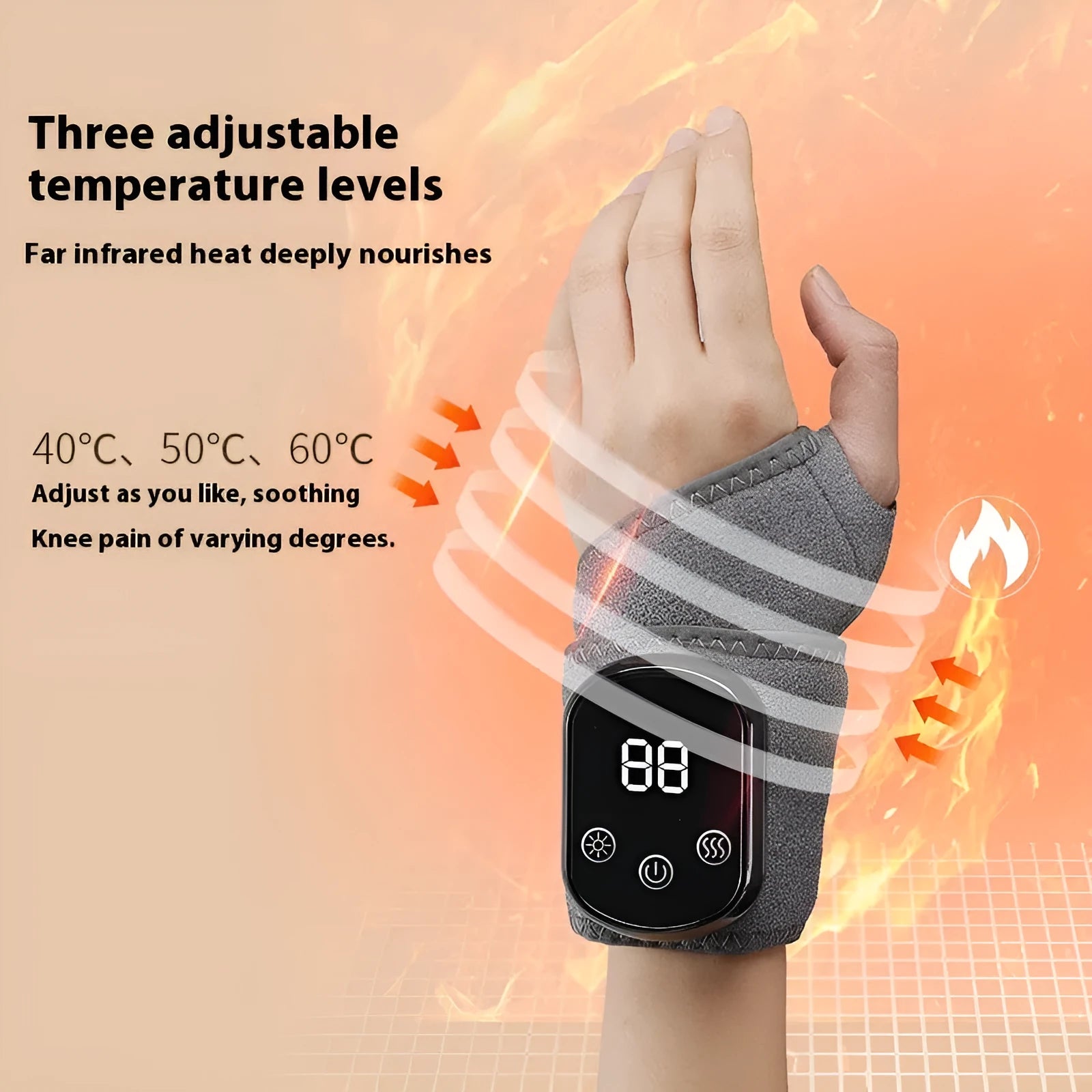 Grey cloth hand massage instrument with Type-C charging cable for wrist ankle knee neck physiotherapy