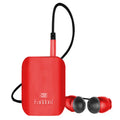 Black Bluetooth audio receiver unit for wireless headphones with lavalier earpiece