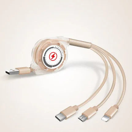 3 in 1 telescopic charging cable extended to 120 cm length with TPE wire and titanium connectors