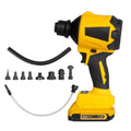 Yellow cordless dust gun with 18V lithium battery for office and appliance cleaning