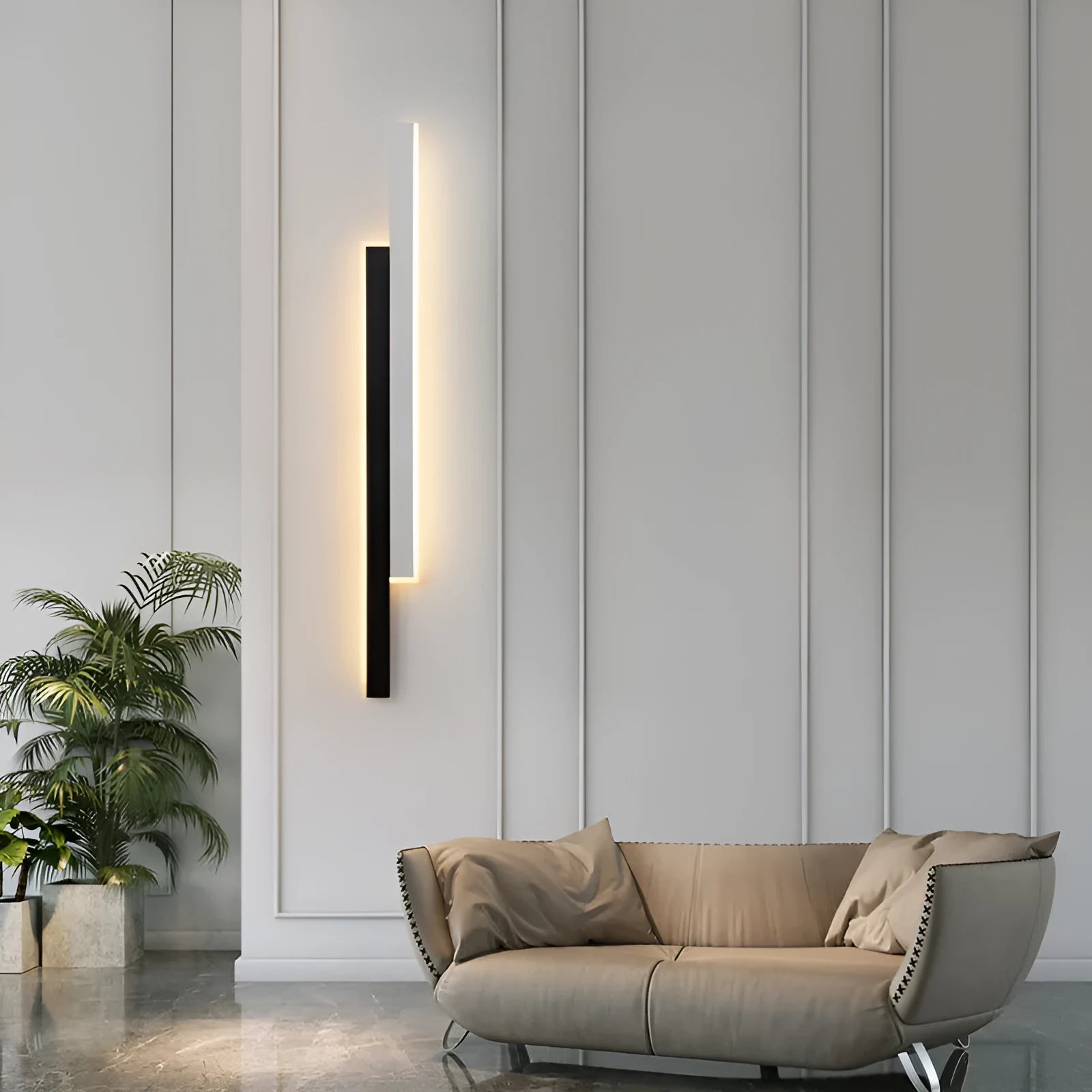 Modern simple bedside strip wall lamp with acrylic shade and three-colour LED lighting in grid-free pole design